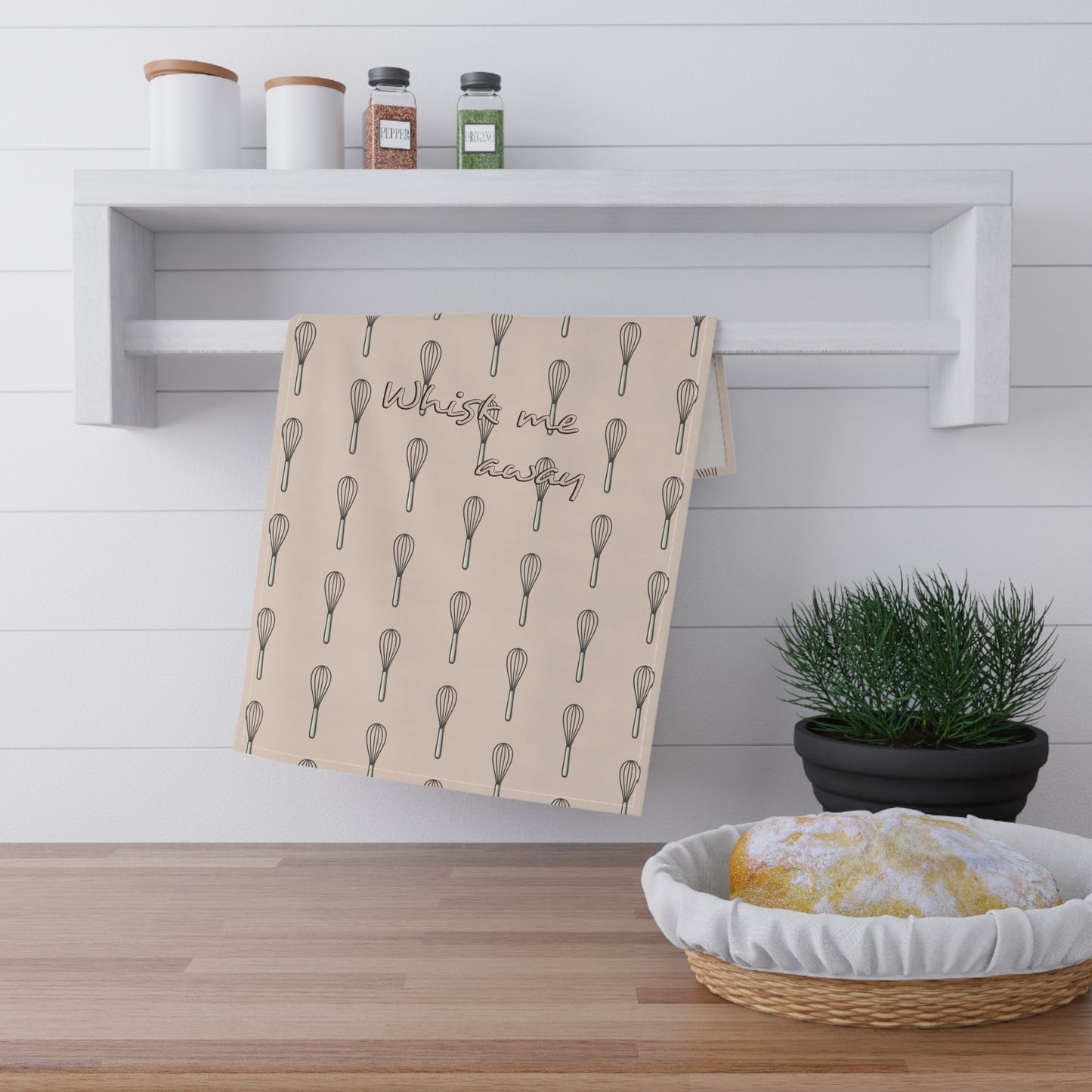 “Whisk Me Away” Tea Towel (Beige)