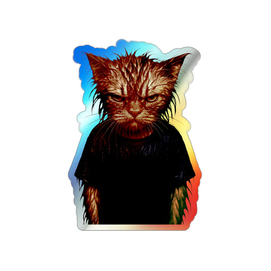 "Angry Wet Cat" Holographic Stickers [kevin_the_cat_store]